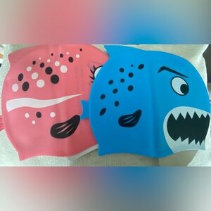 NEW 2-Pack Kids Silicone Swim Caps - Fun Fish Design